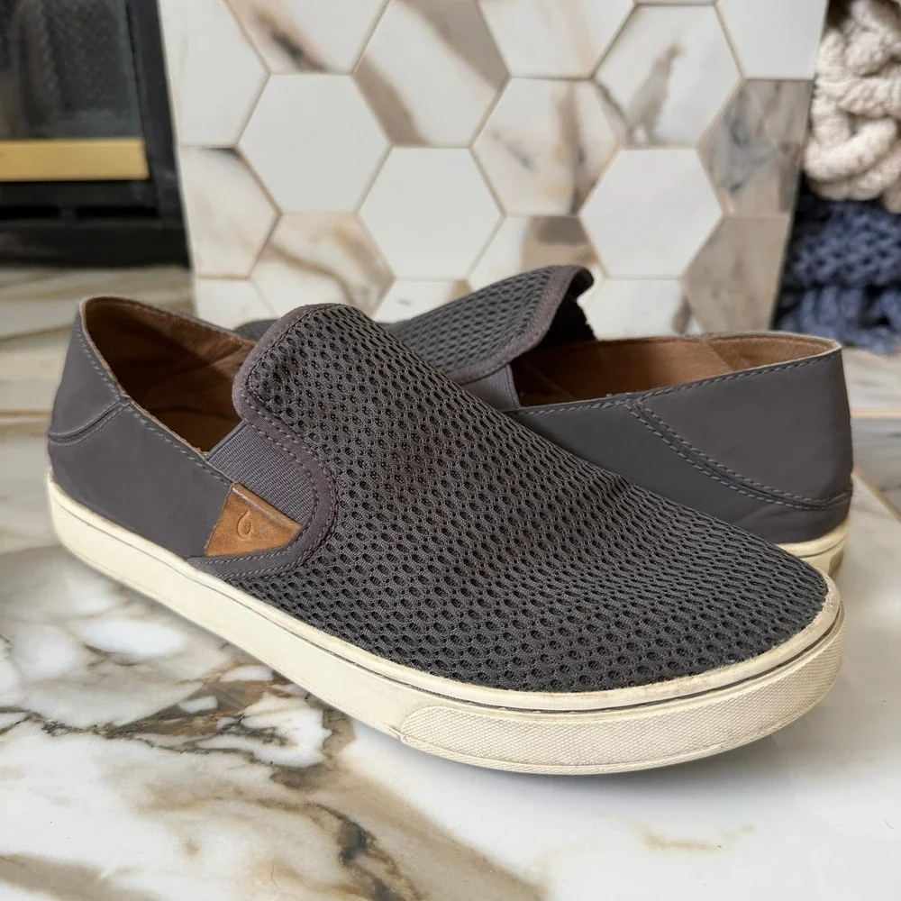 OluKai Gray Mesh Slip-On Loafers